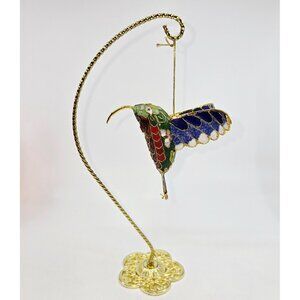 Handcrafted Cloisonné Hummingbird Ornament With Gold Accents & Display Stand